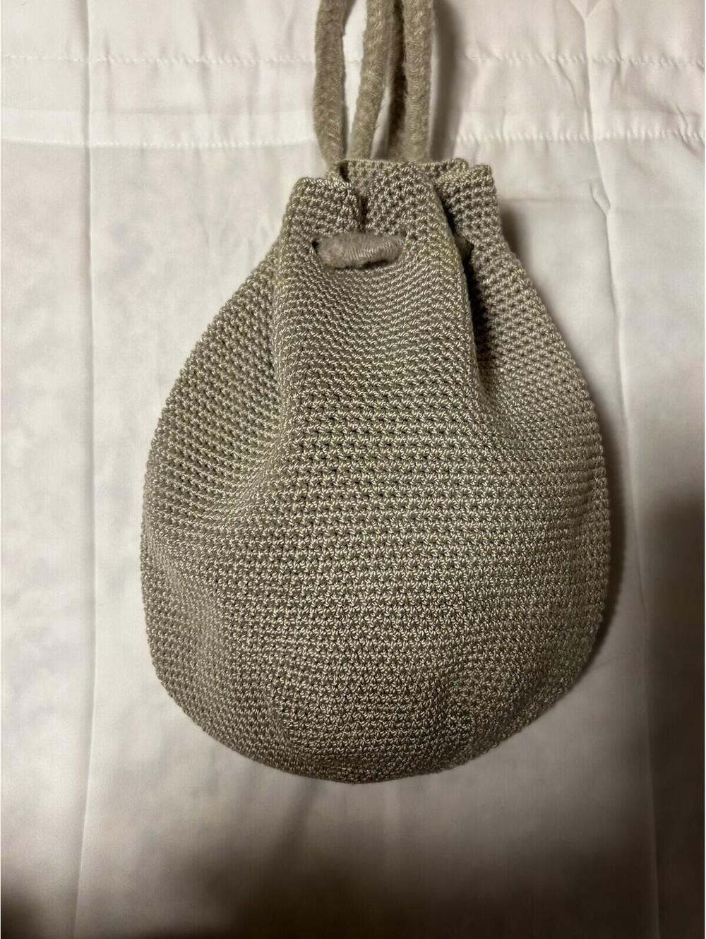 The Sak Boho Chic‎ Crochet Drawstring Backpack Tan Khaki Bucket Bag Purse